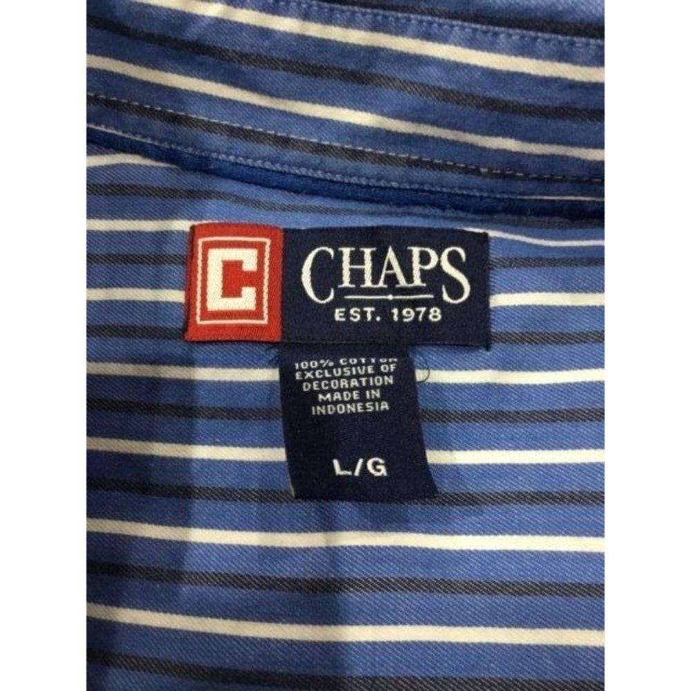 Chaps Large Dress Shirt Blue White Striped L Button Down Front Oxford Top LG VTG - Picture 11 of 11